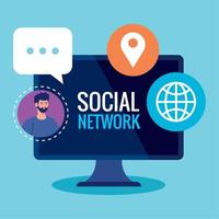 social network, man connected in computer, communication and global concept vector