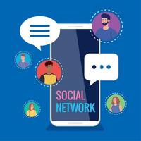 social network, people connected by smartphone, communicate and global concept vector