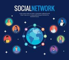 poster of social network, people connected for digital, interactive, communicate and global concept vector
