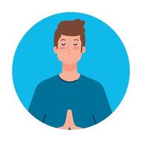 meditating man in frame circular, on white background vector