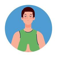 meditating man in frame circular, on white background vector