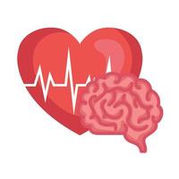 neurology, brain human with heart rate on white background vector