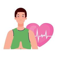 meditating man with heart on background vector