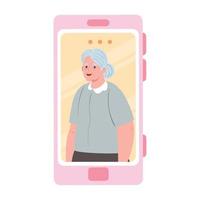 smartphone video call, old woman in conference video call online vector
