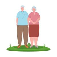 elderly couple smiling outdoor, on white background vector