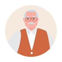 cute old man in frame circular, grandfather in frame circular on white background vector