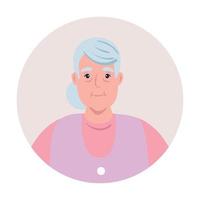 cute old woman in frame circular, grandmother in frame circular on white background vector