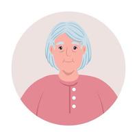 cute old woman in frame circular, grandmother in frame circular on white background vector