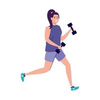 woman running with dumbbells on white background vector