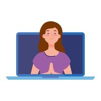 meditation online, meditating woman on white background vector