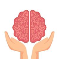 hands holding brain, symbol of mental health vector