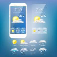 Weather Forecast App Vector. Blue Background. Application Of Science And Technology. State Of The Atmosphere. Illustration vector