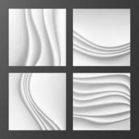 Wavy Silk Abstract Background Vector. Abstract Wavy Silk Backgrounds Set In White Or Silver Color. Realistic Cream Wave Texture. Design Element For Wedding Invitation vector