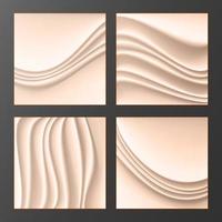 Wavy Silk Abstract Background Vector. Abstract Wavy Silk Backgrounds Set In Cream Color. Realistic Cream Wave Texture. Design Element For Wedding Invitation vector