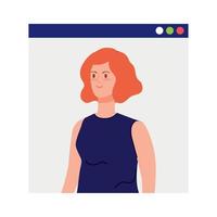 young woman in video conference in web page vector