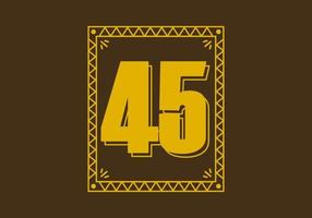 número 45 en marco de rectángulo retro vector