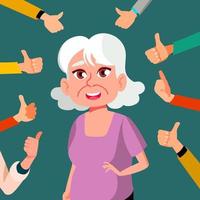 Thumbs Up Old Woman Vector. Public Approval. A Lot Of Hands. Shows Gesture Cool. Business Illustration vector