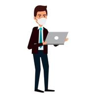 businessman using face mask with laptop vector