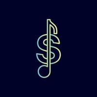 music note logo design brand letter S vector