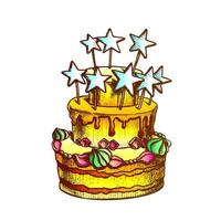 Birthday Cake Decorated With Stars Retro Vector