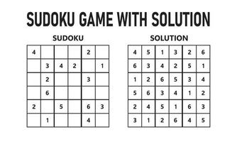 Sudoku game with solution. Sudoku puzzle game with numbers. Can be used as an educational game. Logic puzzle for kids or leisure game for adults. vector