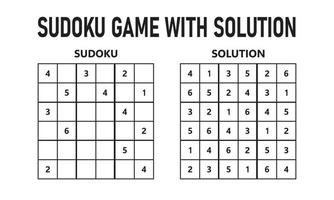 Juego de sudoku con solución. juego de rompecabezas sudoku con números. se puede utilizar como un juego educativo. rompecabezas de lógica para niños o juego de ocio para adultos. vector