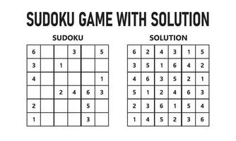 Juego de sudoku con solución. juego de rompecabezas sudoku con números. se puede utilizar como un juego educativo. rompecabezas de lógica para niños o juego de ocio para adultos. vector