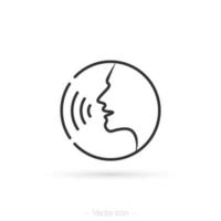 Conversion icon. Podcast icon. Talking human side profile. sound waves. Voice recognition, singing, Voice control, noise concept. vector illustration.
