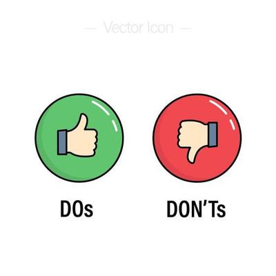 Do's and don'ts sign icon. Like, unlike symbol. Editable isolated vector illustration.