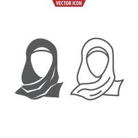 mujer musulmana hijab mujer plana e icono de línea. ilustración vectorial aislada sobre fondo blanco. vector