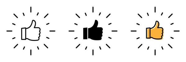 Reputation icon. Thumbs up and rays. Customer review icon, quality evaluation, feedback. Isolated vector illustration.