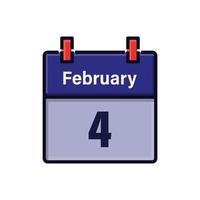 February 4, Calendar icon. Day, month. Meeting appointment time. Event schedule date. Flat vector illustration.