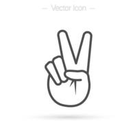 victoria o gesto de la mano de paz v signo, ilustración vectorial aislada. éxito, icono del concepto de ganador. vector