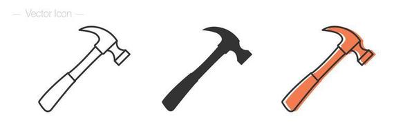 Carpenter hammer icon. Editable Stroke. Isolated vector illustration of different shapes.