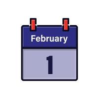 February 1, Calendar icon. Day, month. Meeting appointment time. Event schedule date. Flat vector illustration.