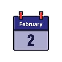 February 2, Calendar icon. Day, month. Meeting appointment time. Event schedule date. Flat vector illustration.