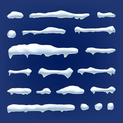 Snow Drift Vector. Snowballs, Snowdrift. New Year Winter Ice Element. Realistic Snow Caps. Isolated Illustration