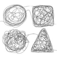 Tangle Scrawl Sketch Set Vector. Doodle Drawing Drawing Triangle, Square, Circle. Solving Problems. Depicts Haywire. Abstract Scribble Shape. Illustration vector