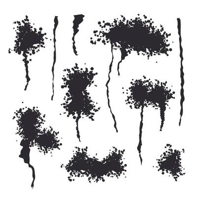 Black Spray Isolated Vector. Grunge Effect, Spread Texture. Abstract Paint Blots On White Background Illustration