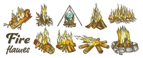 Campfire Collection Different Ink Color Set Vector