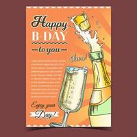 vector de cartel de felicitación de champán feliz b-day