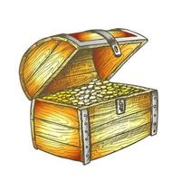 Treasure Chest Heap Golden Coins Color Vector