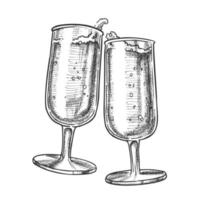 Two Elegance Champagne Glasses Monochrome Vector