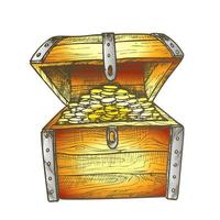 Treasure Chest Filled Golden Coins Color Vector