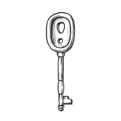 Key Ethnic Access Device Ink Hand Drawn Vector
