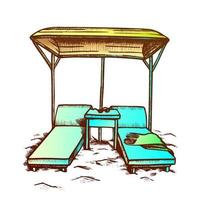 Deck Chairs Under Canopy On Beach Retro Vector