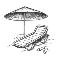 Beach Chair With Umbrella And Slippers Ink Vector