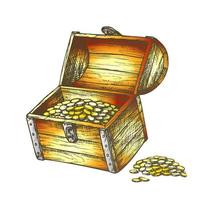 Treasure Chest Piles Of Coins Around Color Vector