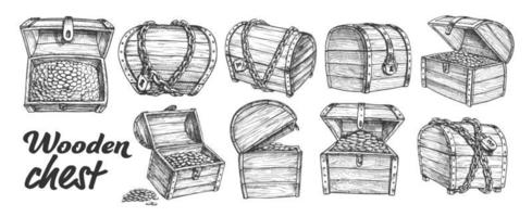 Treasure Chest Collection Monochrome Set Vector