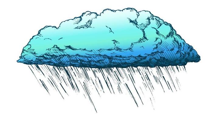 Rainy Cloud And Falling Water Drop Retro Vector